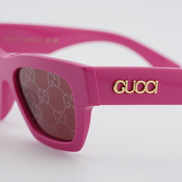 Gucci GG1835S 004 Sunglasses Fucsia Square Frame, Red with GG Pattern Lenses main image 9